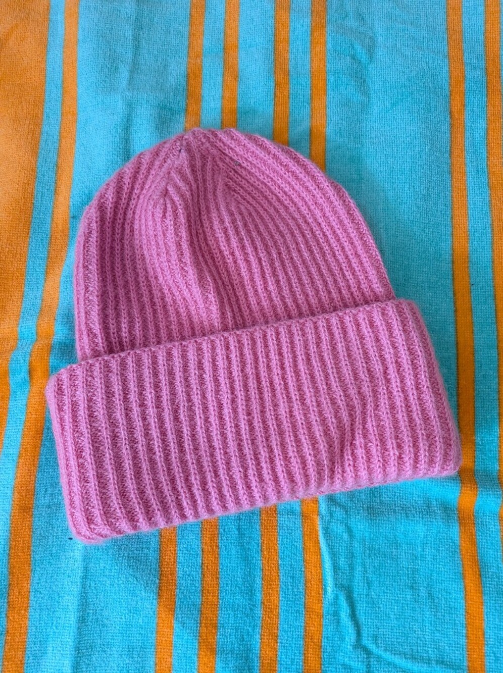 ASOS Pink Ribbed Fold-Over Beanie